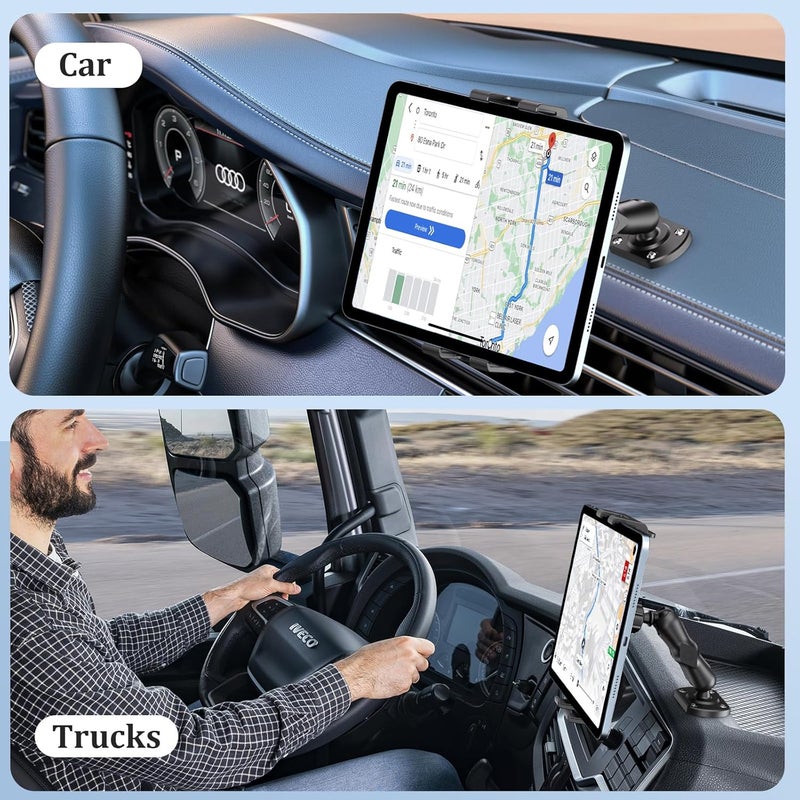 OHLPRO Tablet Holder for Car & Truck Dashboard Heavy Duty iPad Mount with Drill Base 360° Rotating Arm, Compatible with 5"-13" Tablets & Phones, Kindle, Ideal for Commercial Vehicles, Wall, Desk - Image 2